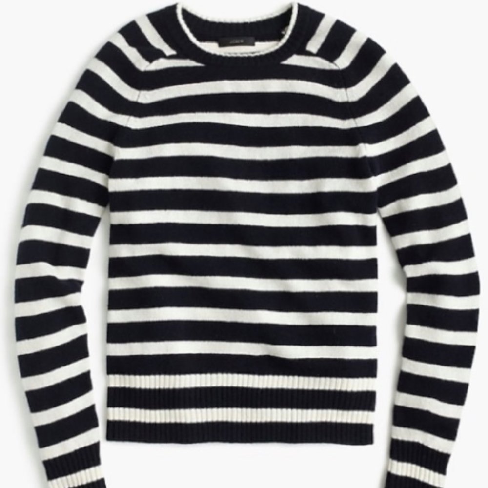 J.Crew Navy and White Striped Wool Sweater